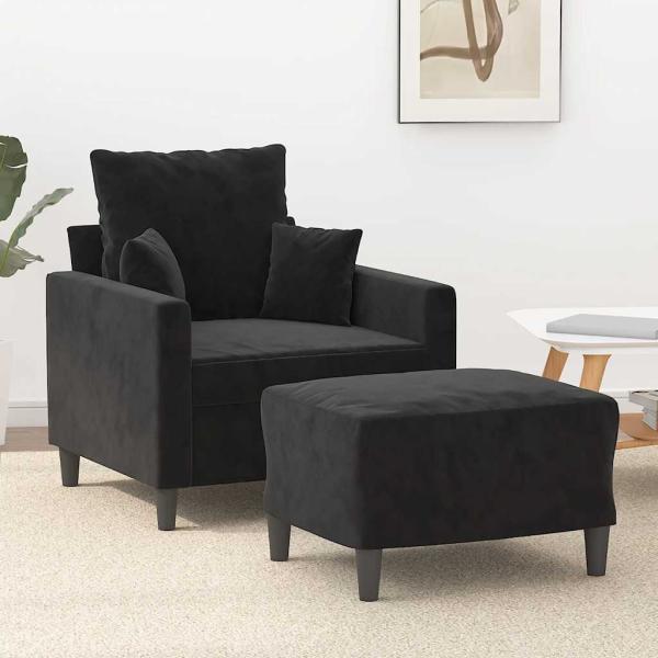 ARDEBO.de - Sessel mit Hocker Schwarz 60 cm Samt