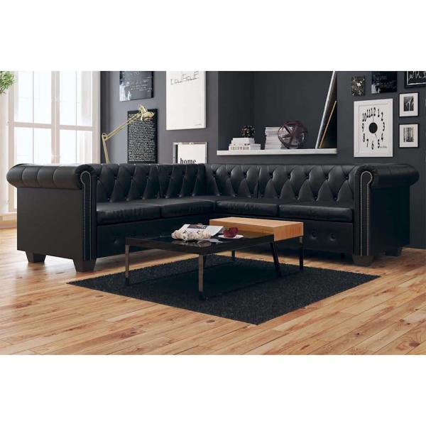 ARDEBO.de - Chesterfield-Ecksofa 5-Sitzer Kunstleder Schwarz