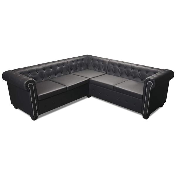 Chesterfield-Ecksofa 5-Sitzer Kunstleder Schwarz