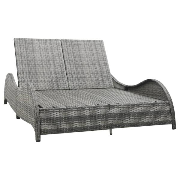 ARDEBO.de - Doppel-Sonnenliege mit Auflage Poly Rattan Anthrazit