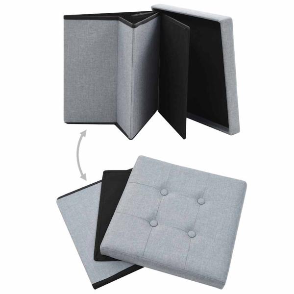 Hocker mit Stauraum Hellgrau Leinenoptik