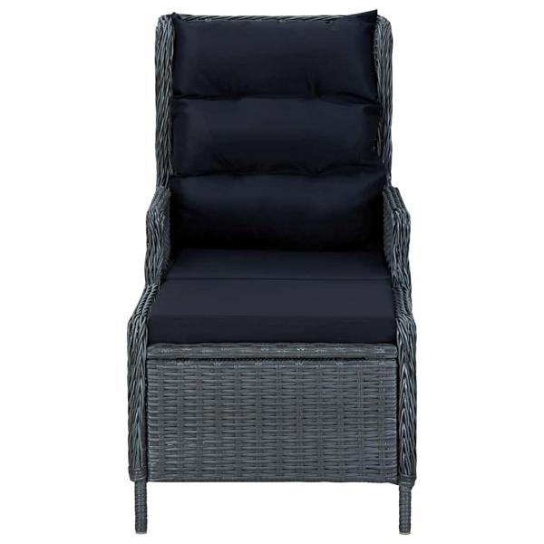 Gartensessel Verstellbar mit Fußhocker Poly-Rattan Dunkelgrau