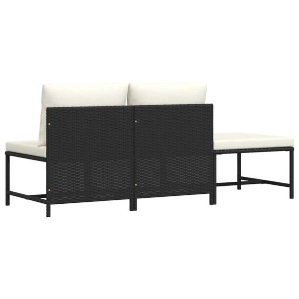 3-tlg. Garten-Sofagarnitur mit Auflagen Schwarz Poly Rattan