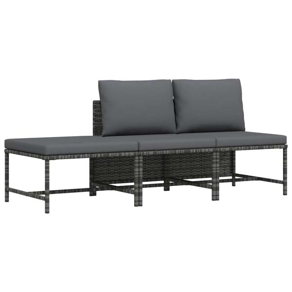 ARDEBO.de - 3-tlg. Garten-Sofagarnitur mit Kissen Grau Poly Rattan