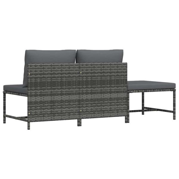 3-tlg. Garten-Sofagarnitur mit Kissen Grau Poly Rattan