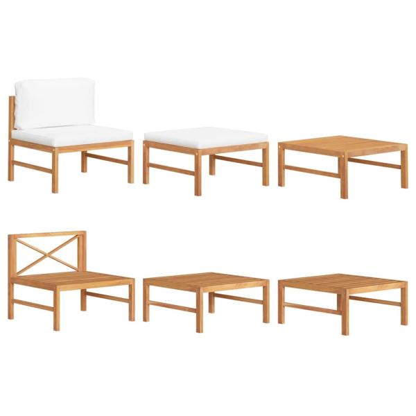 ARDEBO.de - 3-tlg. Garten-Lounge-Set mit Creme Kissen Teakholz