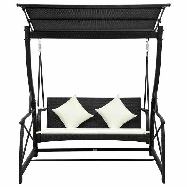 Hollywoodschaukel 3-Sitzer mit Dach Poly Rattan Schwarz