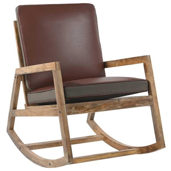 ARDEBO.de - Schaukelstuhl Braun Echtleder und Massivholz Mango