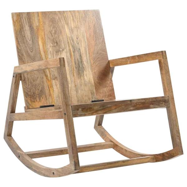 Schaukelstuhl Braun Echtleder und Massivholz Mango