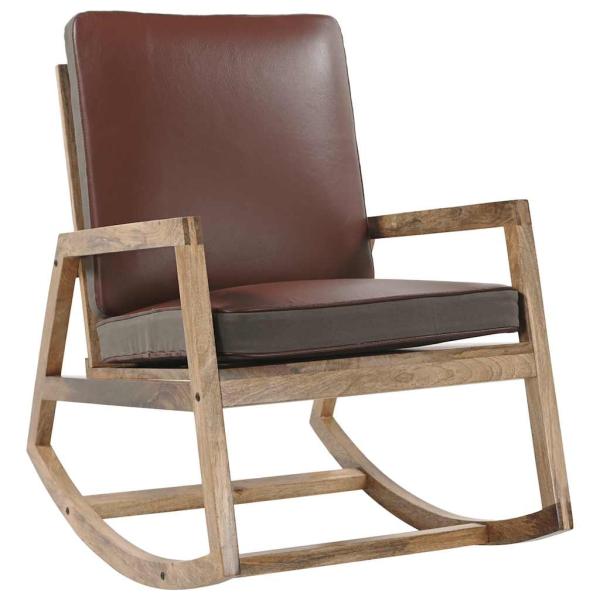 Schaukelstuhl Braun Echtleder und Massivholz Mango