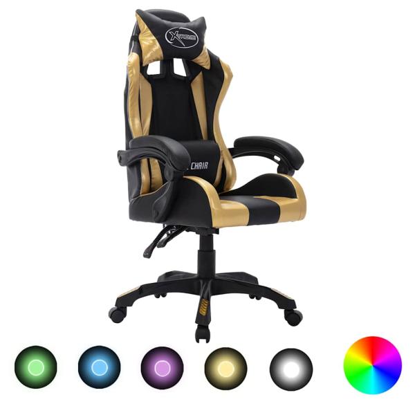ARDEBO.de - Gaming-Stuhl mit RGB LED-Leuchten Gold und Schwarz Kunstleder