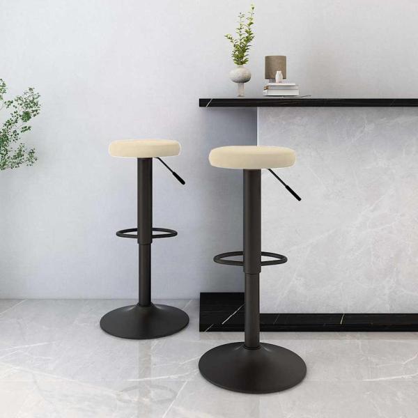 ARDEBO.de - Barhocker 2 Stk. Creme Samt