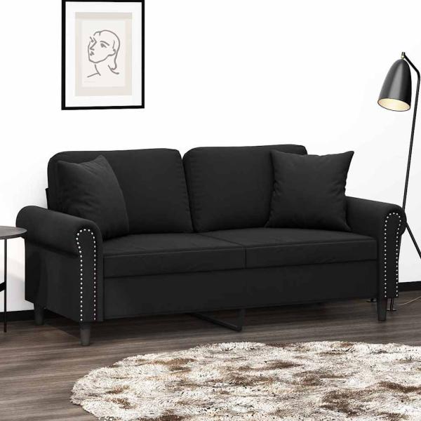 ARDEBO.de - 2-Sitzer-Sofa mit Zierkissen Schwarz 140 cm Samt