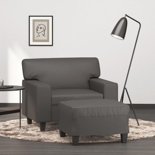 ARDEBO.de - Sessel mit Hocker Grau 60 cm Kunstleder