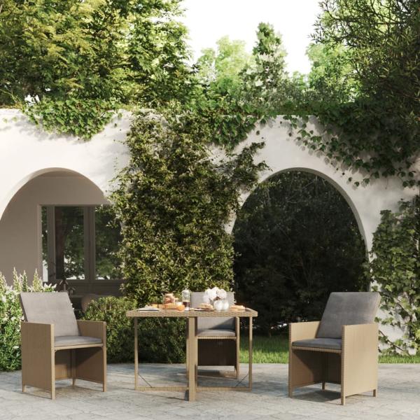 ARDEBO.de - Gartentisch Beige 109x107x74 cm Poly Rattan und Glas
