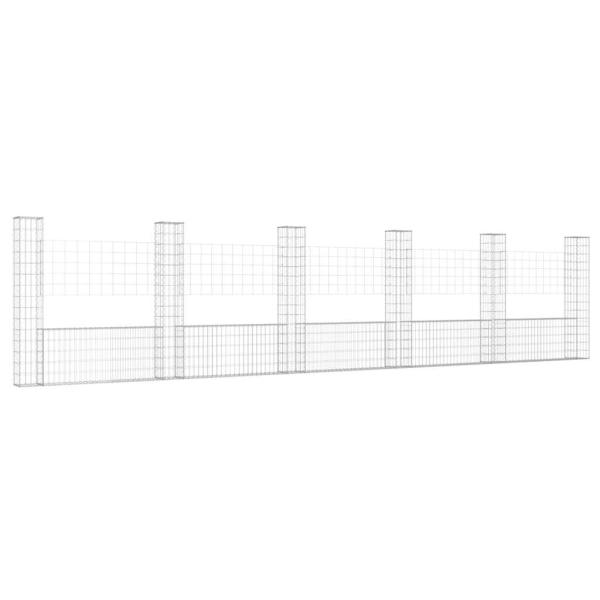 Gabionenkorb U-Form mit 6 Säulen Eisen 620x20x150 cm