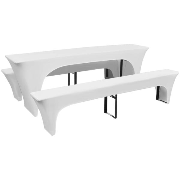ARDEBO.de - 3-tlg. Hussen-Set für Biertisch und Bänke Weiß 220x70x80 cm
