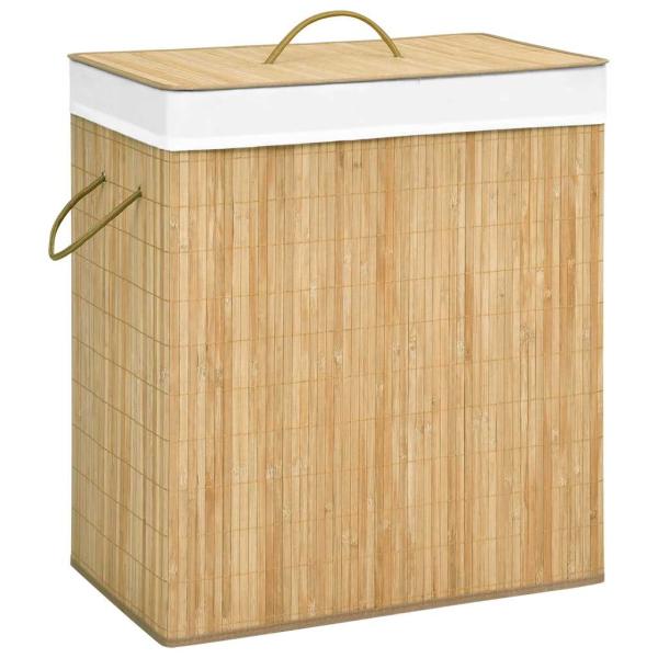 ARDEBO.de - Bambus-Wäschekorb mit 2 Fächern 100 L