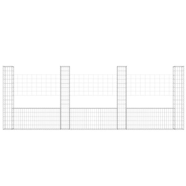 Gabionenkorb U-Form mit 4 Säulen Eisen 380x20x150 cm