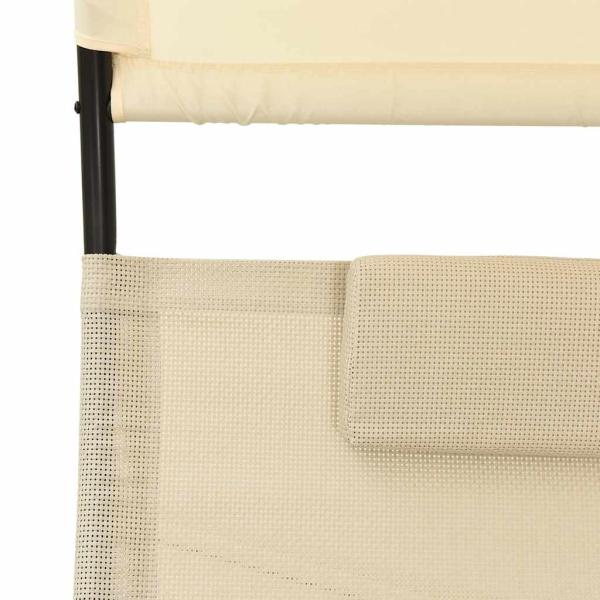 Doppel-Sonnenliege mit Sonnendach Textilene Creme