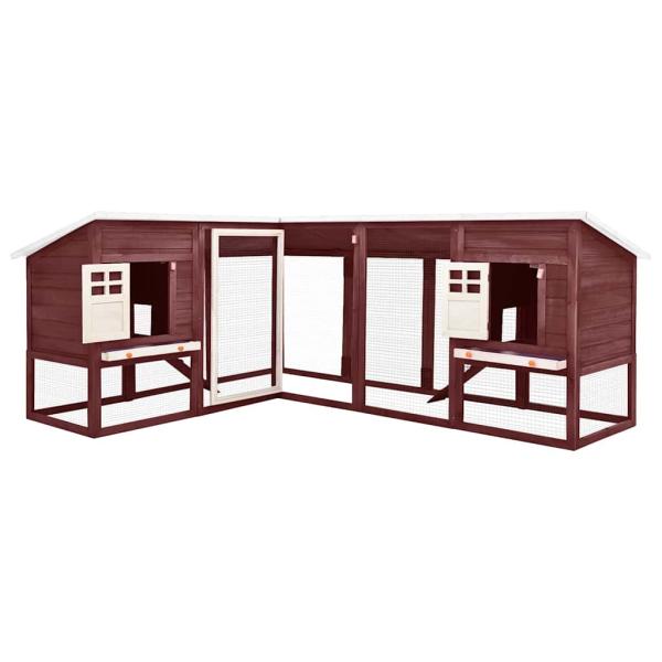 Kaninchenstall mit Freilauf Mocca und Weiß Tanne Massivholz