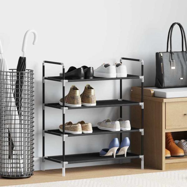 ARDEBO.de - Schuhregal mit 4 Ablagen Metall und Vliesstoff Schwarz