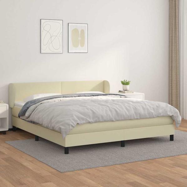 ARDEBO.de - Boxspringbett mit Matratze Creme 180x200 cm Kunstleder