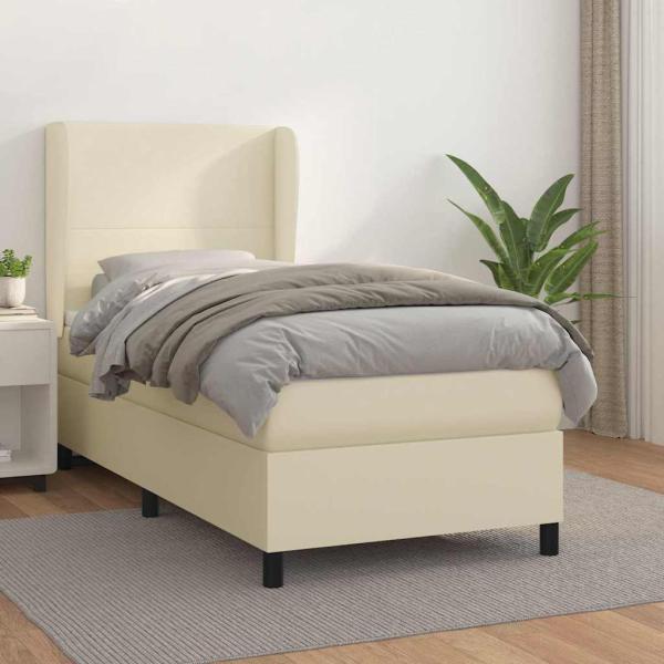 ARDEBO.de - Boxspringbett mit Matratze Creme 80x200 cm Kunstleder