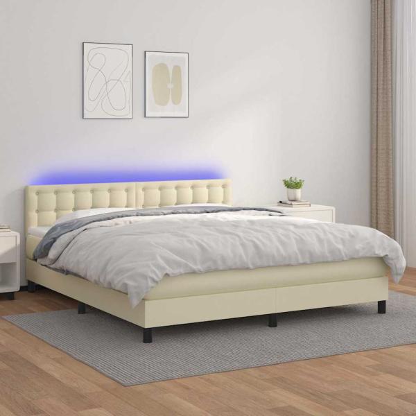 ARDEBO.de - Boxspringbett mit Matratze & LED Creme 160x200 cm Kunstleder