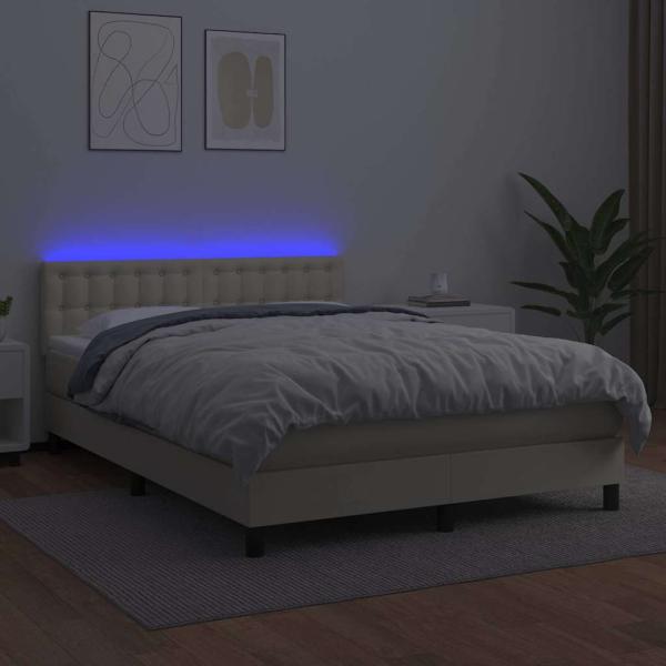 Boxspringbett mit Matratze & LED Creme 140x200 cm Kunstleder