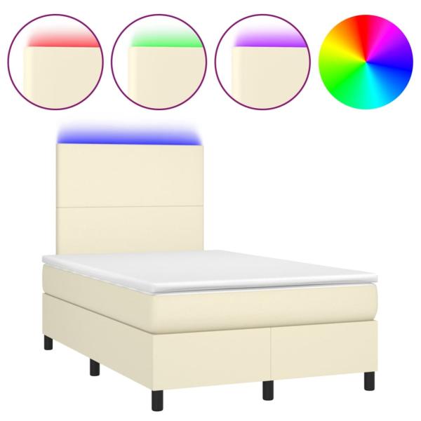 Boxspringbett mit Matratze & LED Creme 120x200 cm Kunstleder