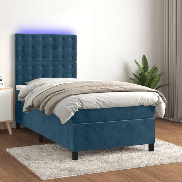 ARDEBO.de - Boxspringbett mit Matratze & LED Dunkelblau 80x200 cm Samt