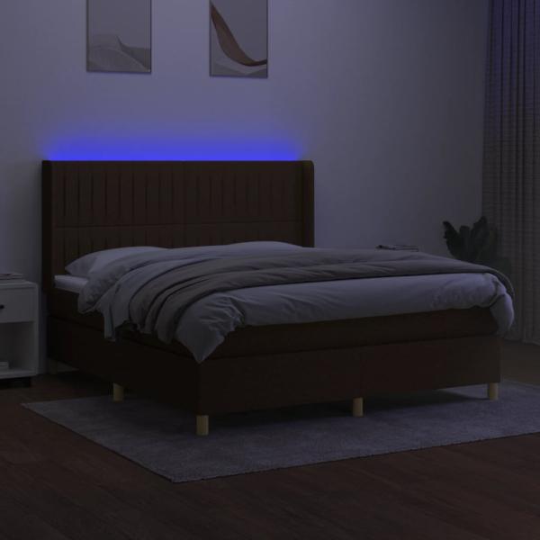Boxspringbett mit Matratze & LED Dunkelbraun 160x200 cm Stoff