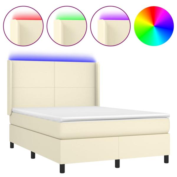 Boxspringbett mit Matratze & LED Creme 140x190 cm Kunstleder