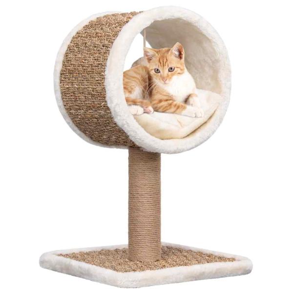 ARDEBO.de - Katzen-Kratzbaum mit Tunnel und Spielzeug 56 cm Seegras