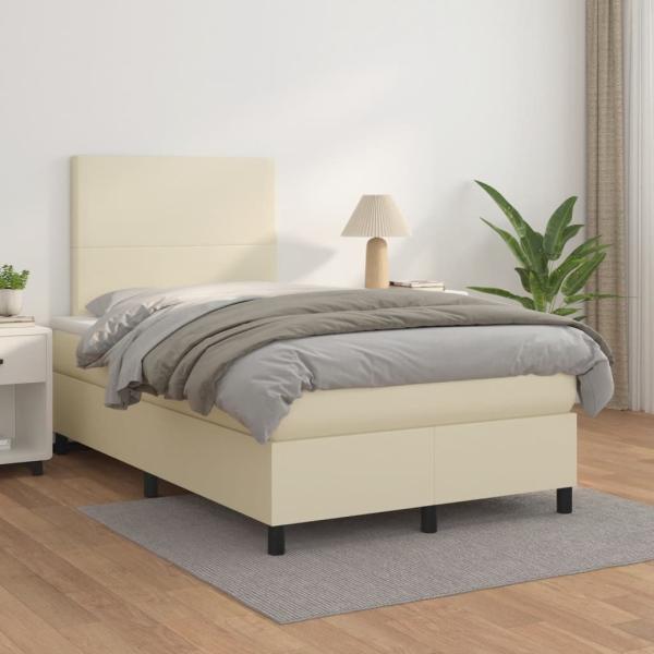ARDEBO.de - Boxspringbett mit Matratze Creme 120x200 cm Kunstleder