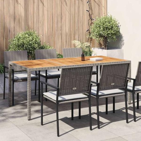ARDEBO.de - Gartentisch 190x90x75 cm Poly Rattan und Akazienholz Grau