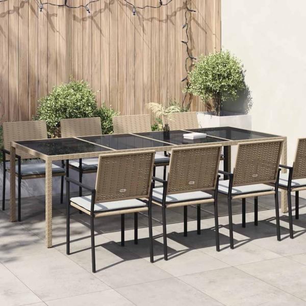ARDEBO.de - Gartentisch Beige 250x100x75 cm Hartglas und Poly Rattan