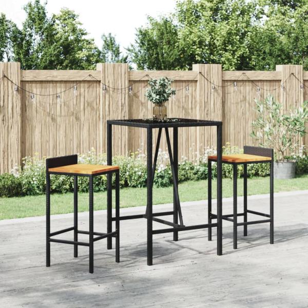 ARDEBO.de - Bartisch mit Glasplatte Schwarz 70x70x110 cm Poly Rattan