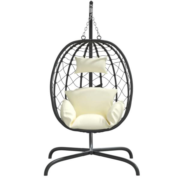 Hängesessel mit Kissen Cremeweiß Poly Rattan & Stahl