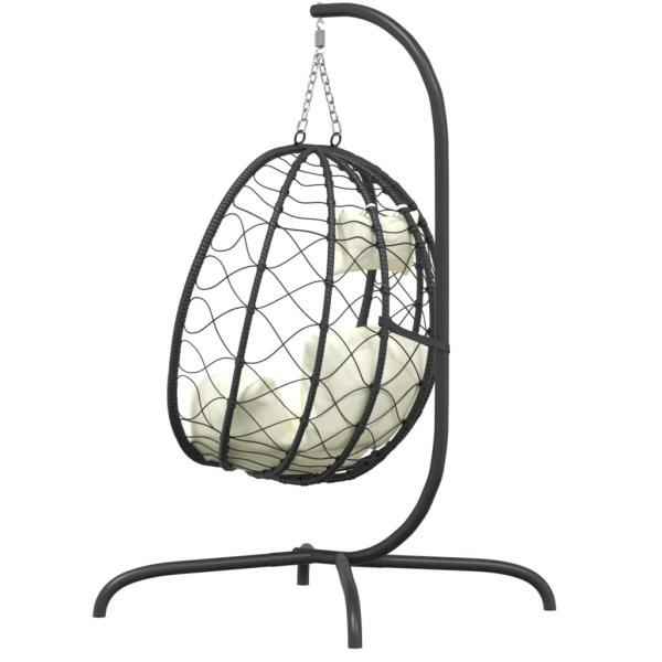 Hängesessel mit Kissen Cremeweiß Poly Rattan & Stahl