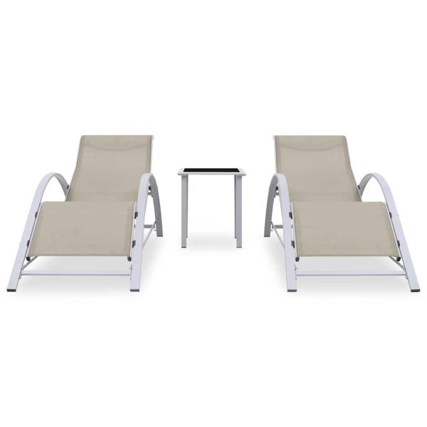 Sonnenliegen 2 Stk. mit Tisch Aluminium Cremeweiß