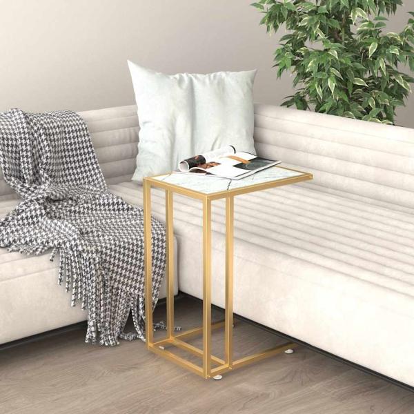 ARDEBO.de - Computer-Beistelltisch Wei? Marmor 50x35x65 cm Hartglas