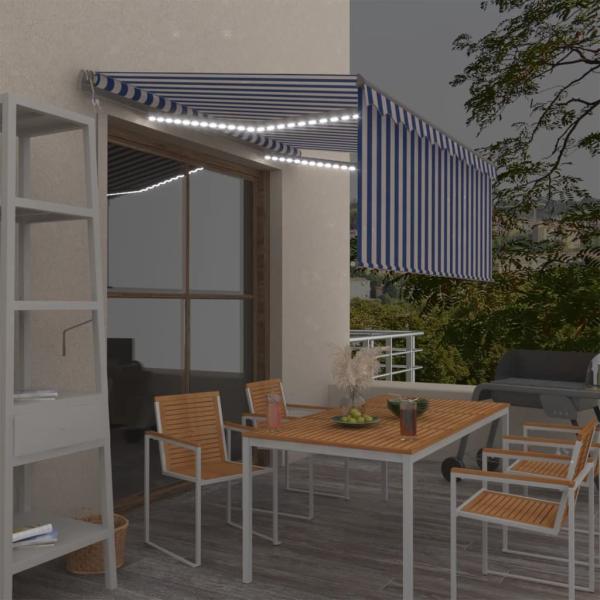 ARDEBO.de - Markise Automatisch mit Rollo LED Windsensor 3,5x2,5m Blau Weiß