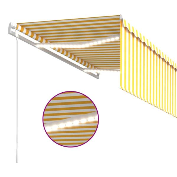 Markise Automatisch mit Rollo LED Windsensor 3x2,5 m Gelb Weiß