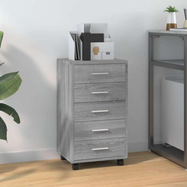 ARDEBO.de - Schubladenschrank mit Rollen Grau Sonoma Holzwerkstoff