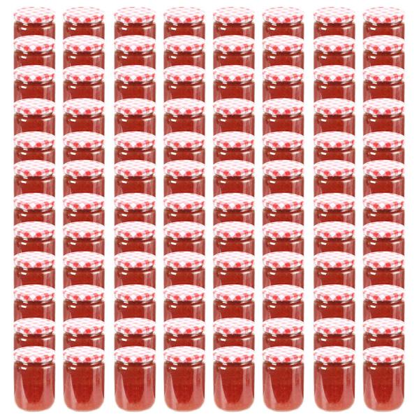 ARDEBO.de - Marmeladengläser mit Weißem/Rotem Deckel 96 Stk. 230 ml
