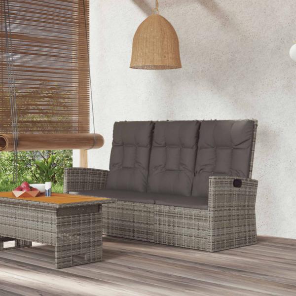 ARDEBO.de - Gartenbank mit Liegefunktion & Kissen Grau 173 cm Poly Rattan