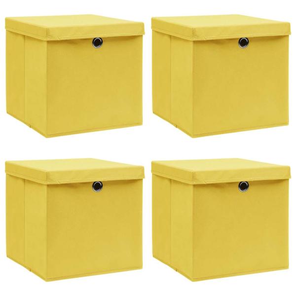 ARDEBO.de - Aufbewahrungsboxen mit Deckeln 4 Stk. Gelb 32x32x32 cm Stoff