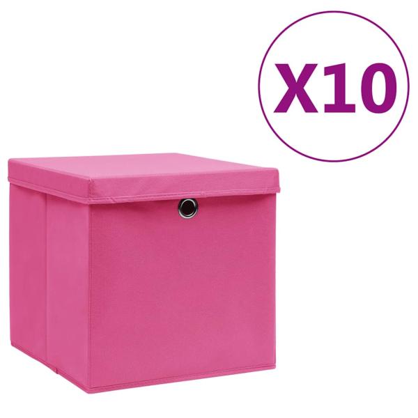 ARDEBO.de - Aufbewahrungsboxen mit Deckeln 10 Stk. 28x28x28 cm Rosa